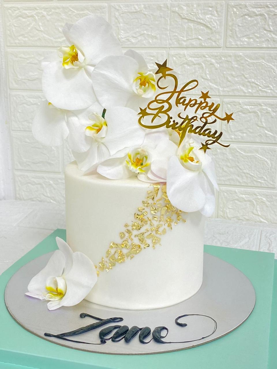 Cake with Flower-White Orchid